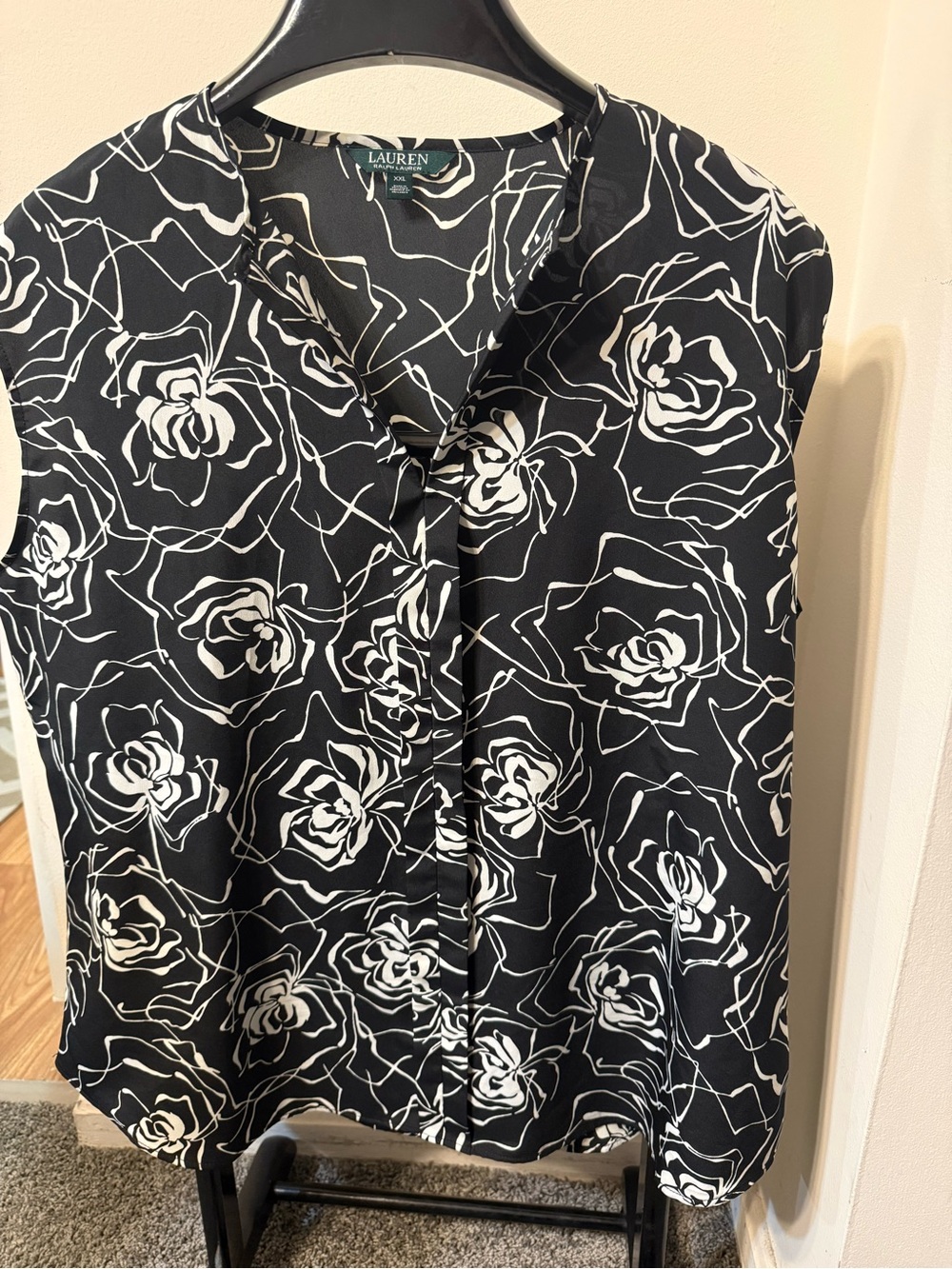 Lauren By Ralph Lauren Womens Black And White Floral Sleeveless Blouse Size Xxl